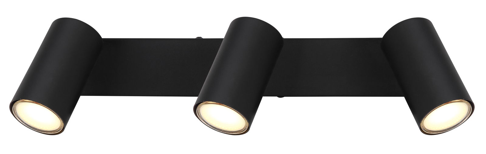 Schwarzer Doppelstrahler mit zylindrischen Leuchten, seitliche Perspektive