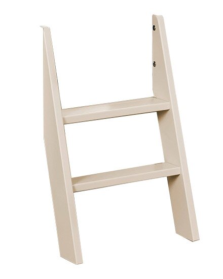 Paidi Leiter EEFJE Beige Holzleiter mit zwei Sprossen, freistehend vor weißem Hintergrund, schräg von vorn in leichter Seitenansicht fotografiert