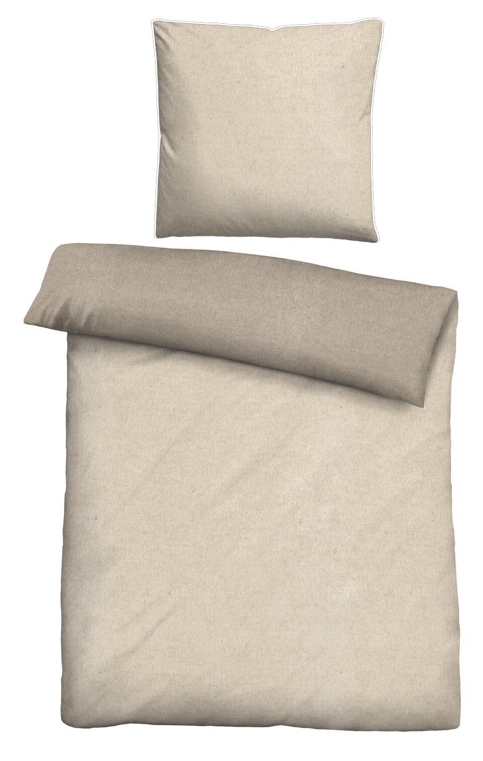 Beige Melange-Flanell Bettwäsche-Set bestehend aus einem Kissenbezug und einem Bettdeckenbezug, Draufsicht