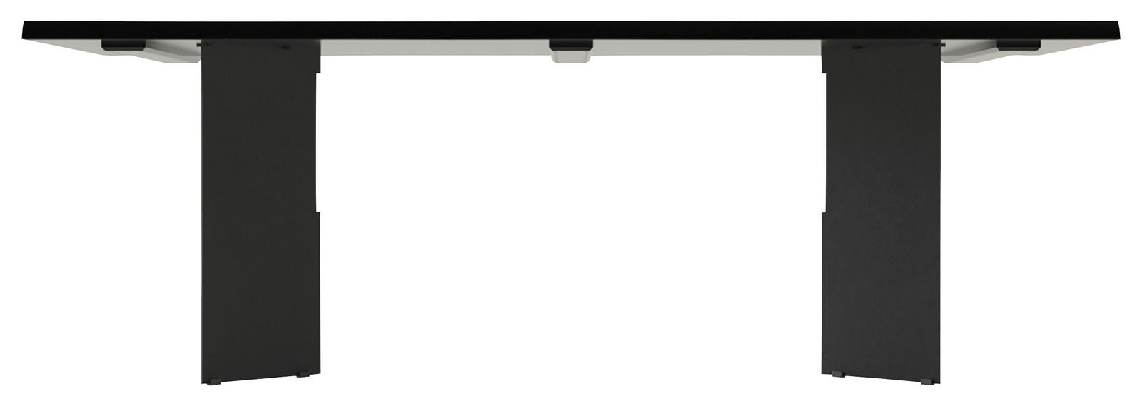 Moderner Esstisch Sahara mit schwarzer Tischplatte und stabilen Beinen, Seitenansicht.