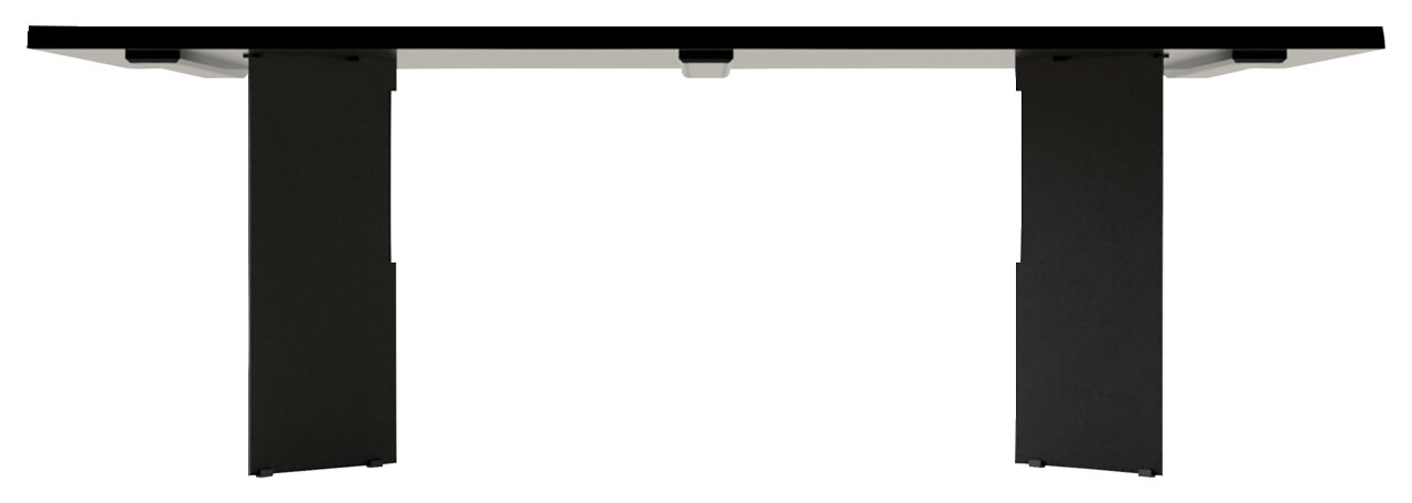 Moderner Esstisch Sahara mit schwarzer Tischplatte und stabilen Beinen, Seitenansicht.