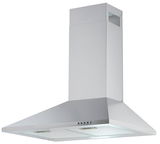 Silberne Dunstabzugshaube in Edelstahloptik, seitliche Perspektive