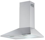 Silberne Dunstabzugshaube in Edelstahloptik, seitliche Perspektive