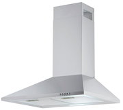 Silberne Dunstabzugshaube in Edelstahloptik, seitliche Perspektive