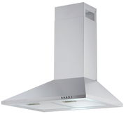 Silberne Dunstabzugshaube in Edelstahloptik, seitliche Perspektive