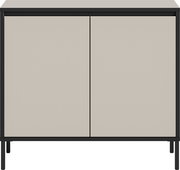 Moderne Kommode mit zwei Türen in Beige und schwarzem Rahmen, Vorderansicht