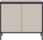 Moderne Kommode mit zwei Türen in Beige und schwarzem Rahmen, Vorderansicht