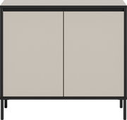 Moderne Kommode mit zwei Türen in Beige und schwarzem Rahmen, Vorderansicht