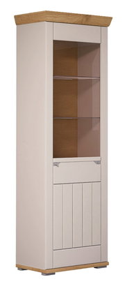 Vitrine aus Holz mit Glastüren, seitliche Perspektive
