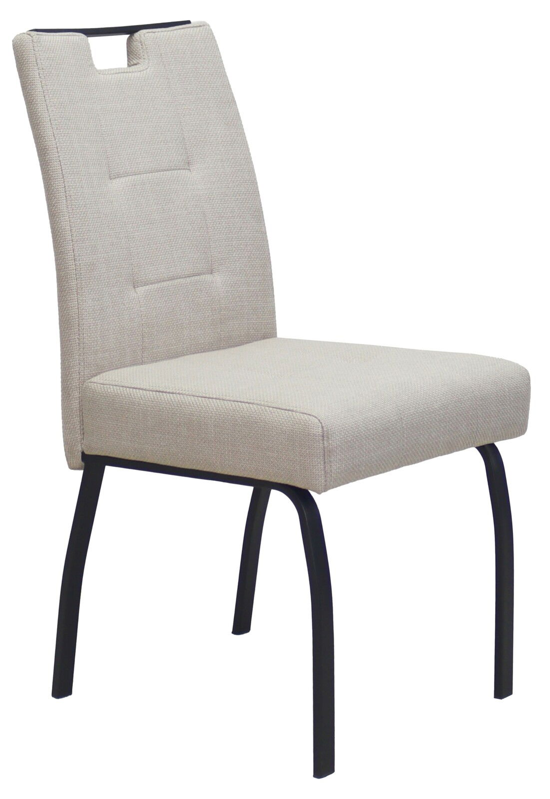 Z2 Stuhl LINZ Moderner Stuhl mit beigem Stoffbezug und schwarzem Metallgestell, seitliche Perspektive