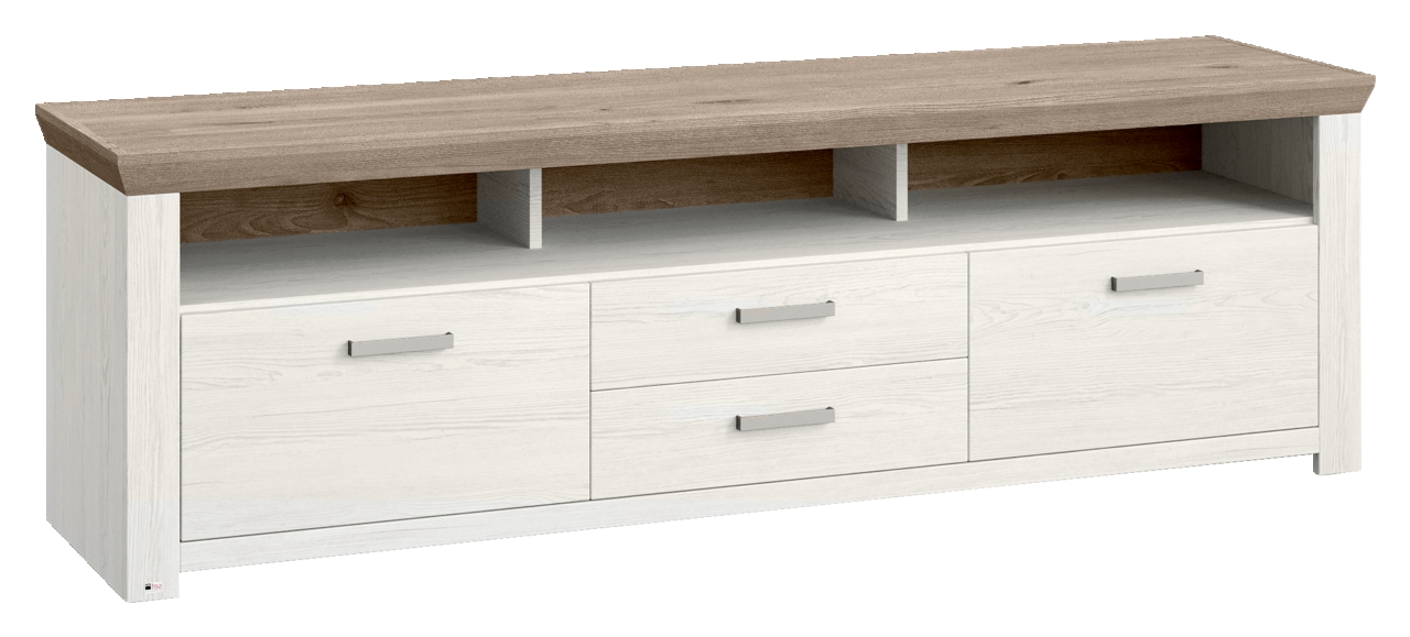 Set one by Musterring Lowboard SET ONE YORK Weißes Lowboard mit drei offenen Fächern und drei Schubladen, Ansicht von vorne