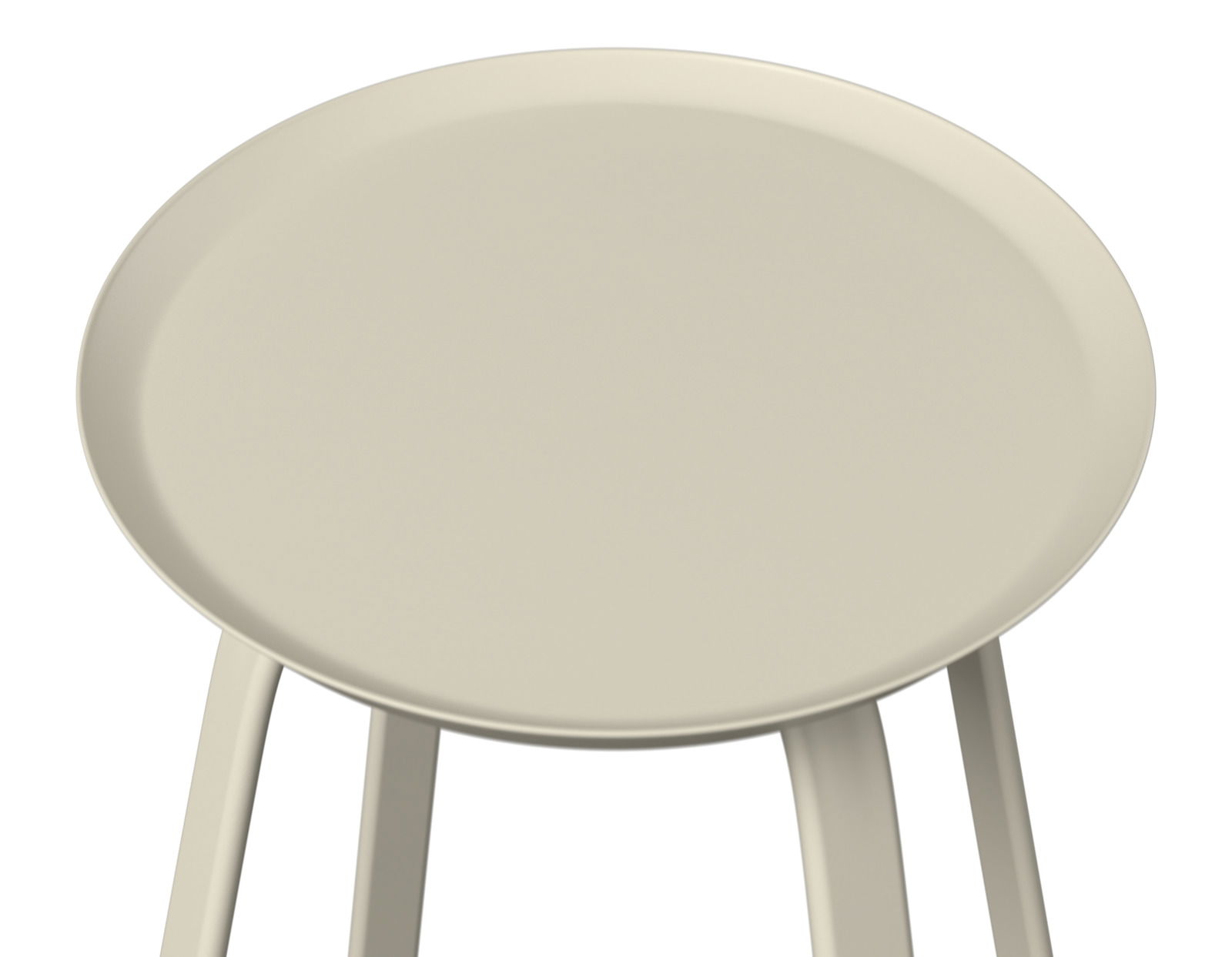 Runder Beistelltisch aus hellem Material, Ansicht von oben