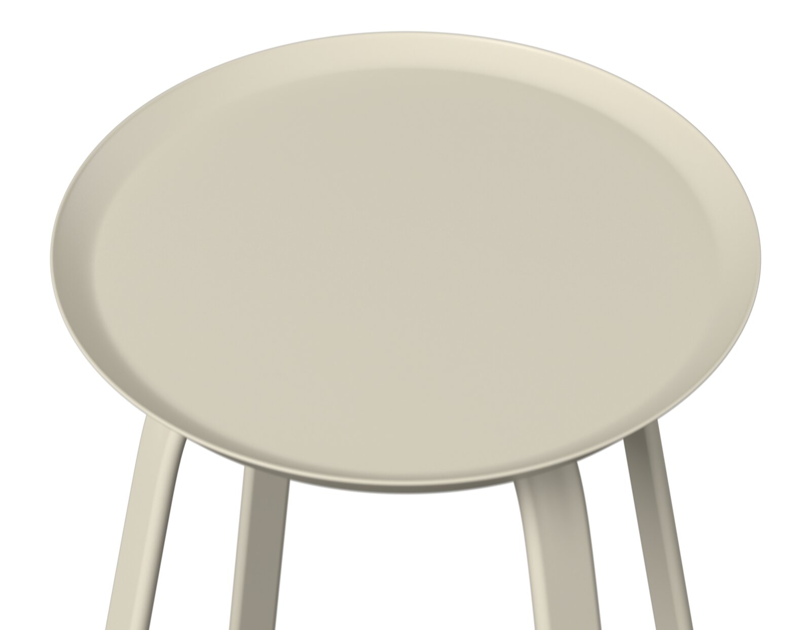 Runder Beistelltisch aus hellem Material, Ansicht von oben