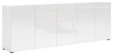 Weißes XL-Sideboard mit fünf Türen, seitliche Perspektive