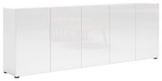 Weißes XL-Sideboard mit fünf Türen, seitliche Perspektive