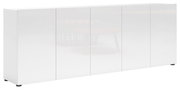 Weißes XL-Sideboard mit fünf Türen, seitliche Perspektive