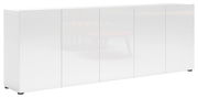 Weißes XL-Sideboard mit fünf Türen, seitliche Perspektive