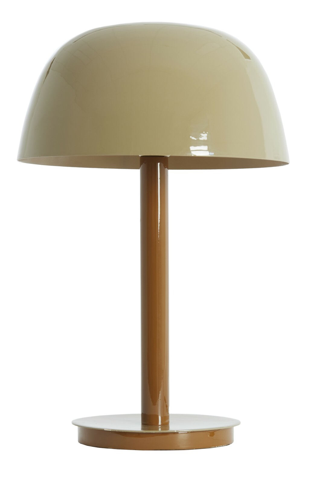 Light&Living Tischleuchte MARIVET Moderne Tischleuchte mit rundem, beigem Schirm und braunem Standfuß, frontal abgebildet.