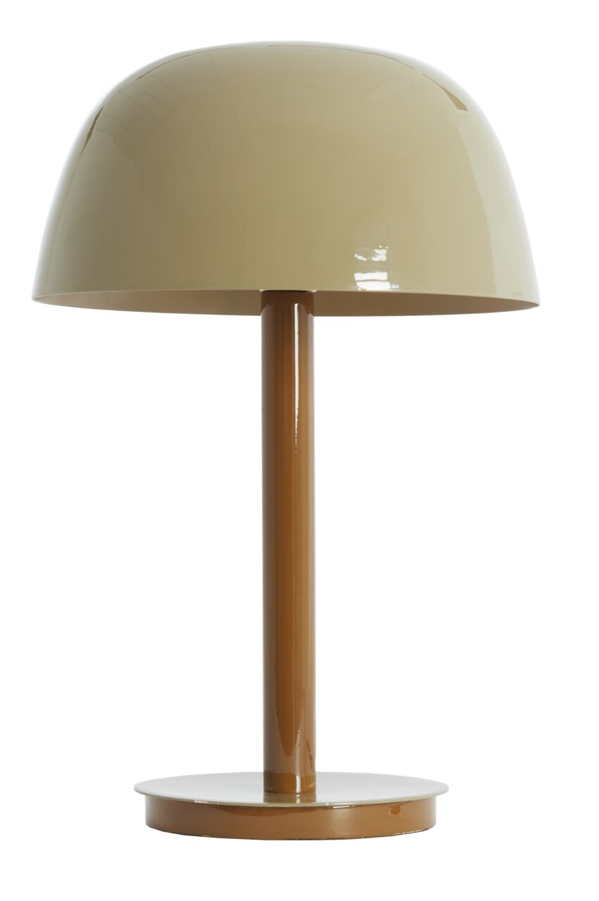 Light&Living Tischleuchte MARIVET Moderne Tischleuchte mit rundem, beigem Schirm und braunem Standfuß, frontal abgebildet.