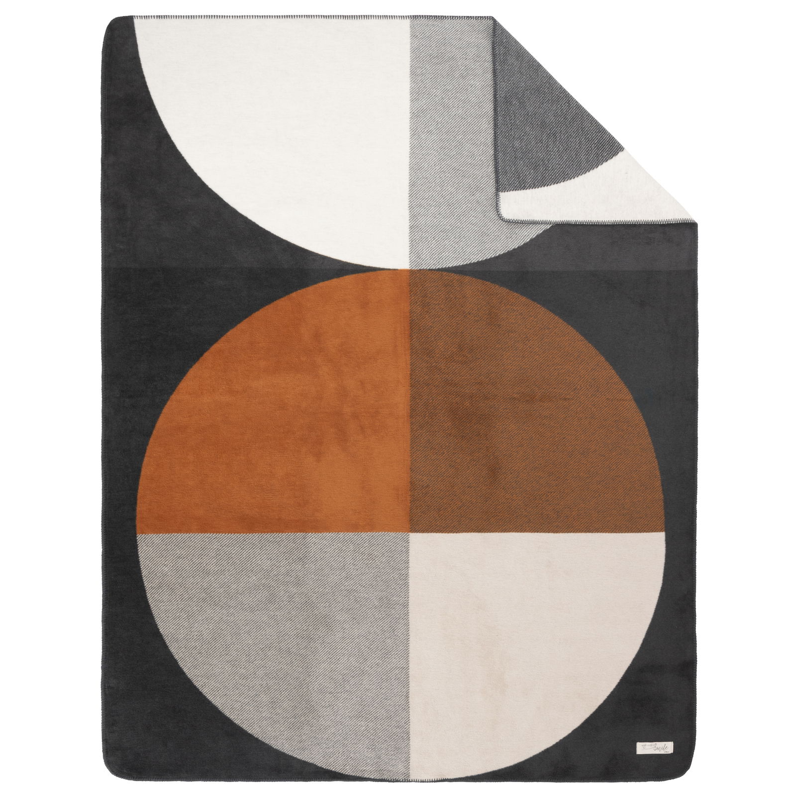 s.Oliver Jacquard Decke S´OLIVER Jacquard Decke mit geometrischem Muster in Grau, Weiß, Orange und Braun, Draufsicht