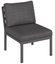 Graues Loungemittelteil mit gepolstertem Sitz und Rückenlehne, seitliche Perspektive