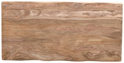 Vogelperspektive auf eine Tischplatte aus Holz mit natürlicher Maserung.