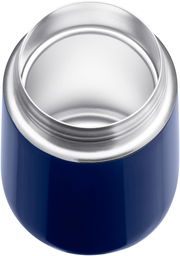 Blick von oben auf einen blauen Impulse Travel Mug 0,3l Cromar mit offenem Deckel und glänzendem Innenraum.