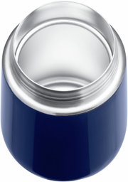 Bovenaanzicht van een blauwe Impulse Travel Mug 0,3 l van Cromar met open deksel en glanzende binnenkant.