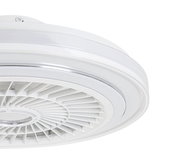 Moderner weißer Deckenventilator aus der Seitenperspektive