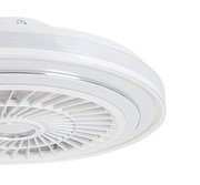 Moderner weißer Deckenventilator aus der Seitenperspektive