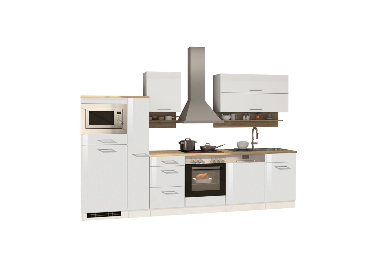 Held Möbel Küchenzeile MAILAND Moderne Küchenzeile mit eingebautem Backofen, Mikrowelle und Spüle, Frontansicht