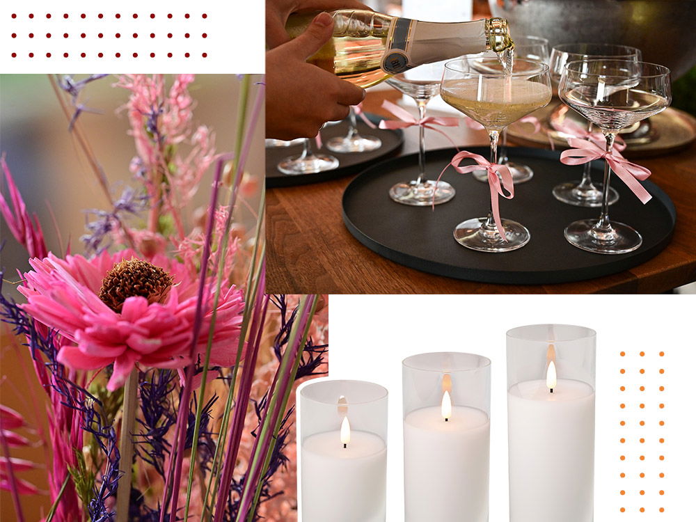 Feierliches Get Together – Champagnerempfang mit Deko und floralen Akzenten