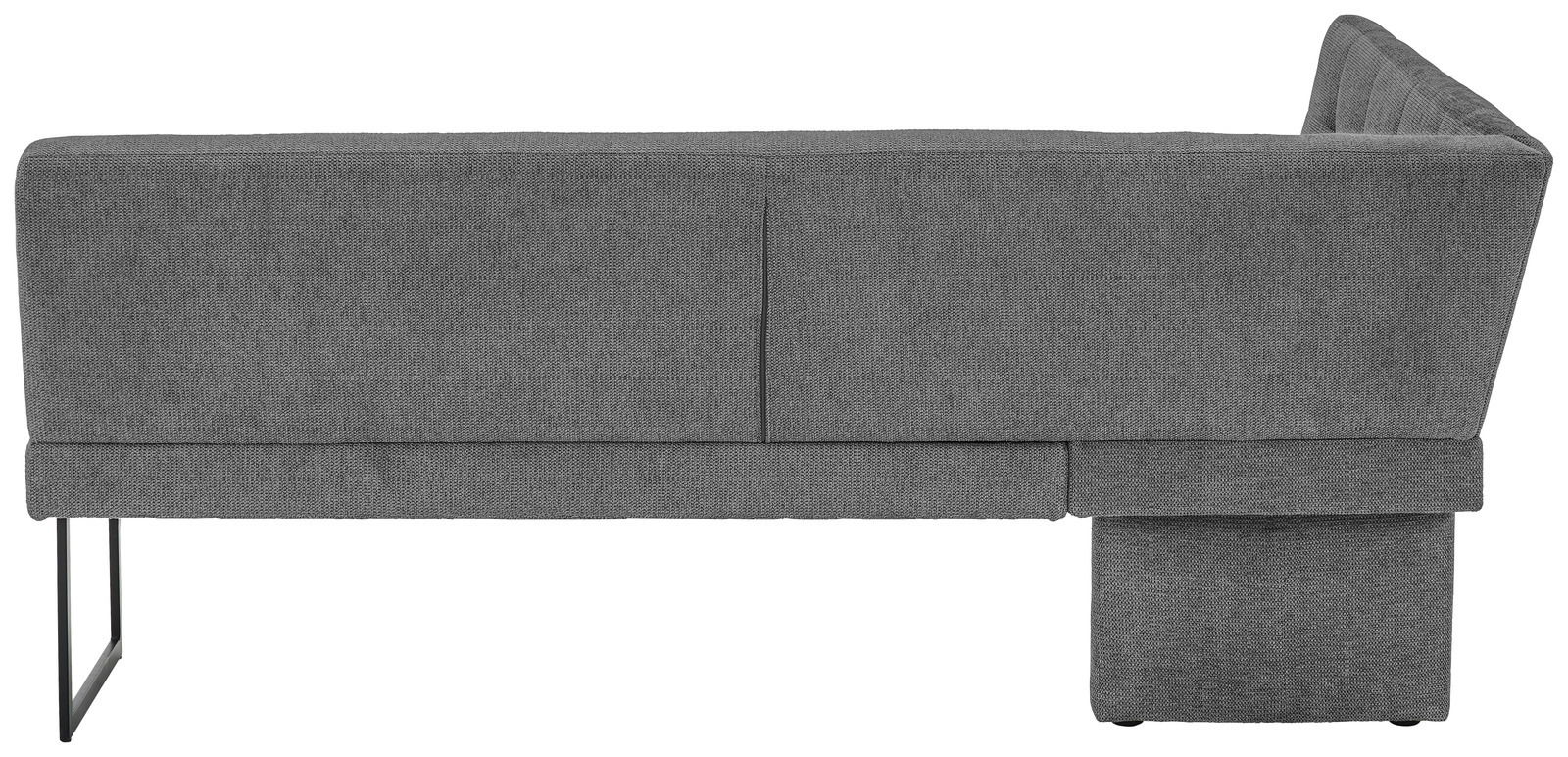 Rückansicht einer grauen Eckbank mit Metallbeinen
