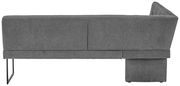 Rückansicht einer grauen Eckbank mit Metallbeinen