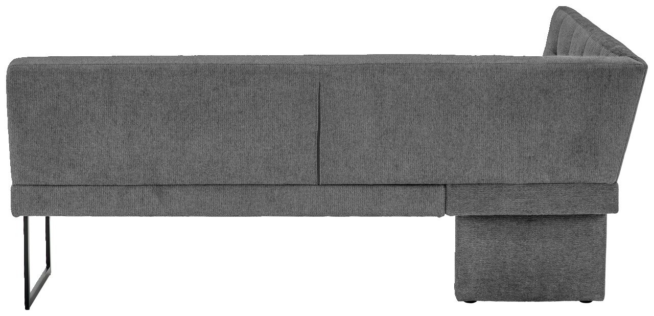 Rückansicht einer grauen Eckbank mit Metallbeinen