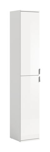 Weißer Hochschrank mit zwei Türen, seitliche Perspektive