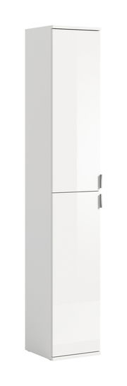 Weißer Hochschrank mit zwei Türen, seitliche Perspektive