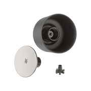 Ansicht von oben auf einen zerlegten Impulse Isolierbecher 0,35l mit abgenommenem Deckel und Einzelteilen.