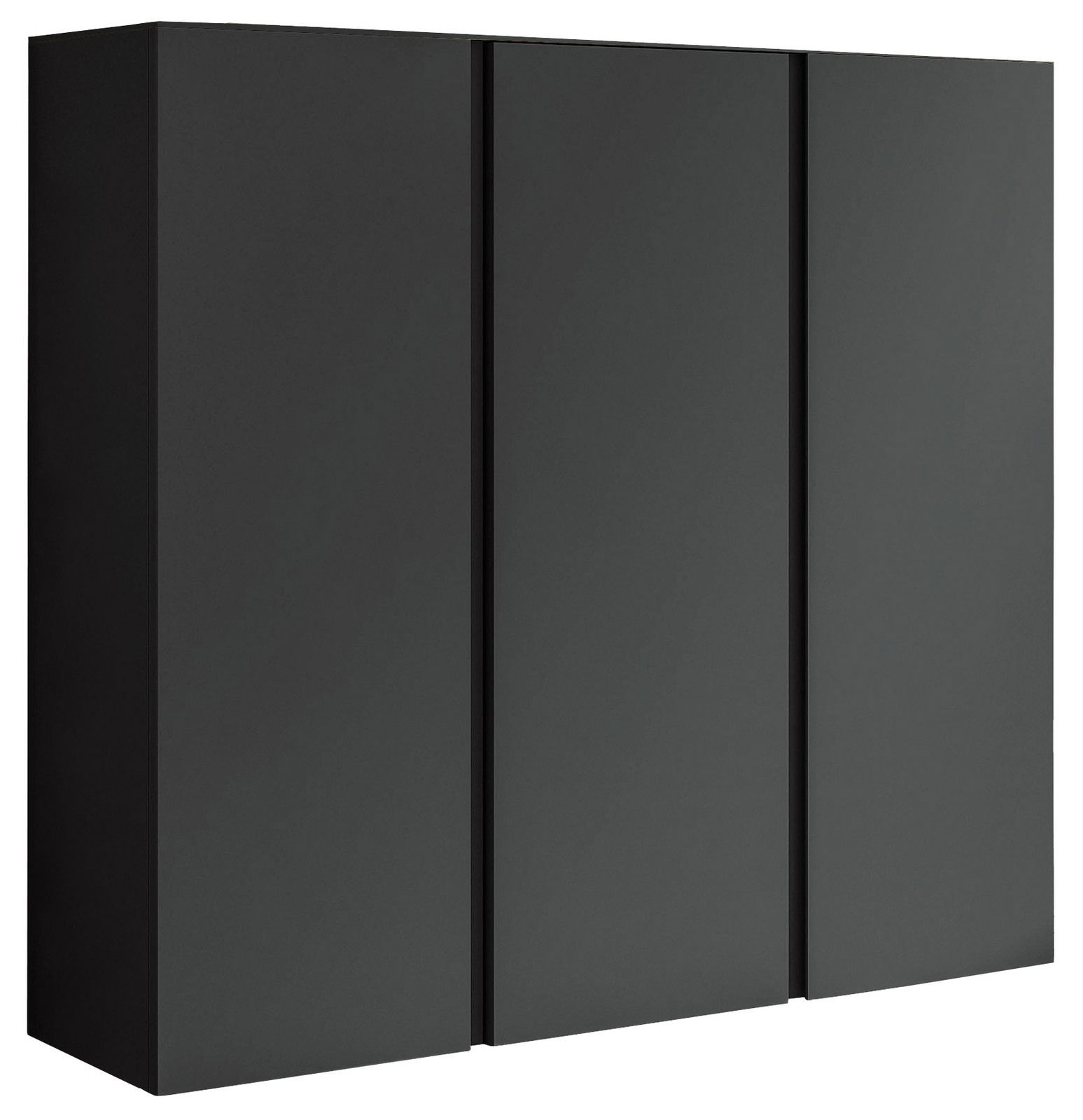 Moderano XL-Hängeschuhschrank LECCO Schwarzer XL-Hängeschuhschrank mit drei Türen, seitliche Perspektive