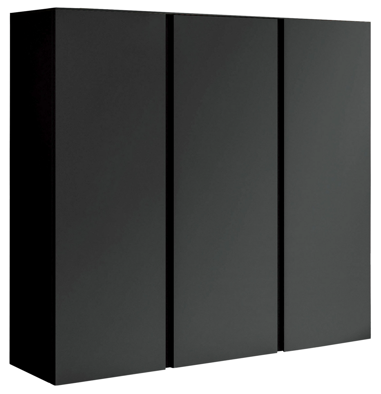 Schwarzer XL-Hängeschuhschrank mit drei Türen, seitliche Perspektive