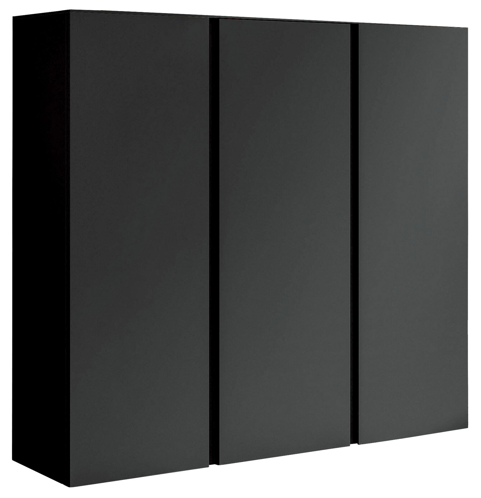 Schwarzer XL-Hängeschuhschrank mit drei Türen, seitliche Perspektive