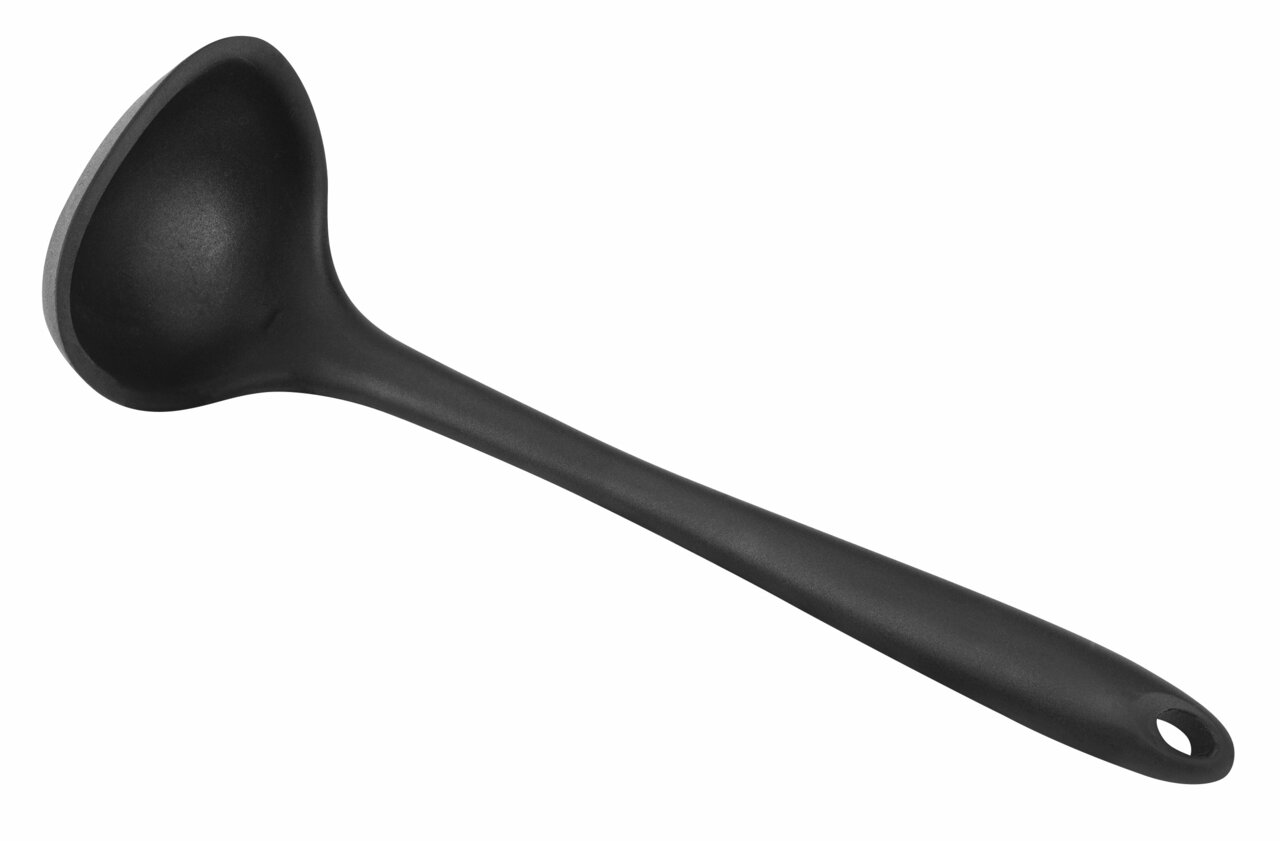 Schwarzer Silikon-Schöpflöffel in seitlicher Perspektive
