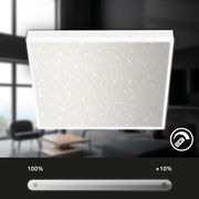 LED-Deckenleuchte mit funkelndem Sterneneffekt, quadratische Form, Ansicht von unten, dimmbar mit Fernbedienung