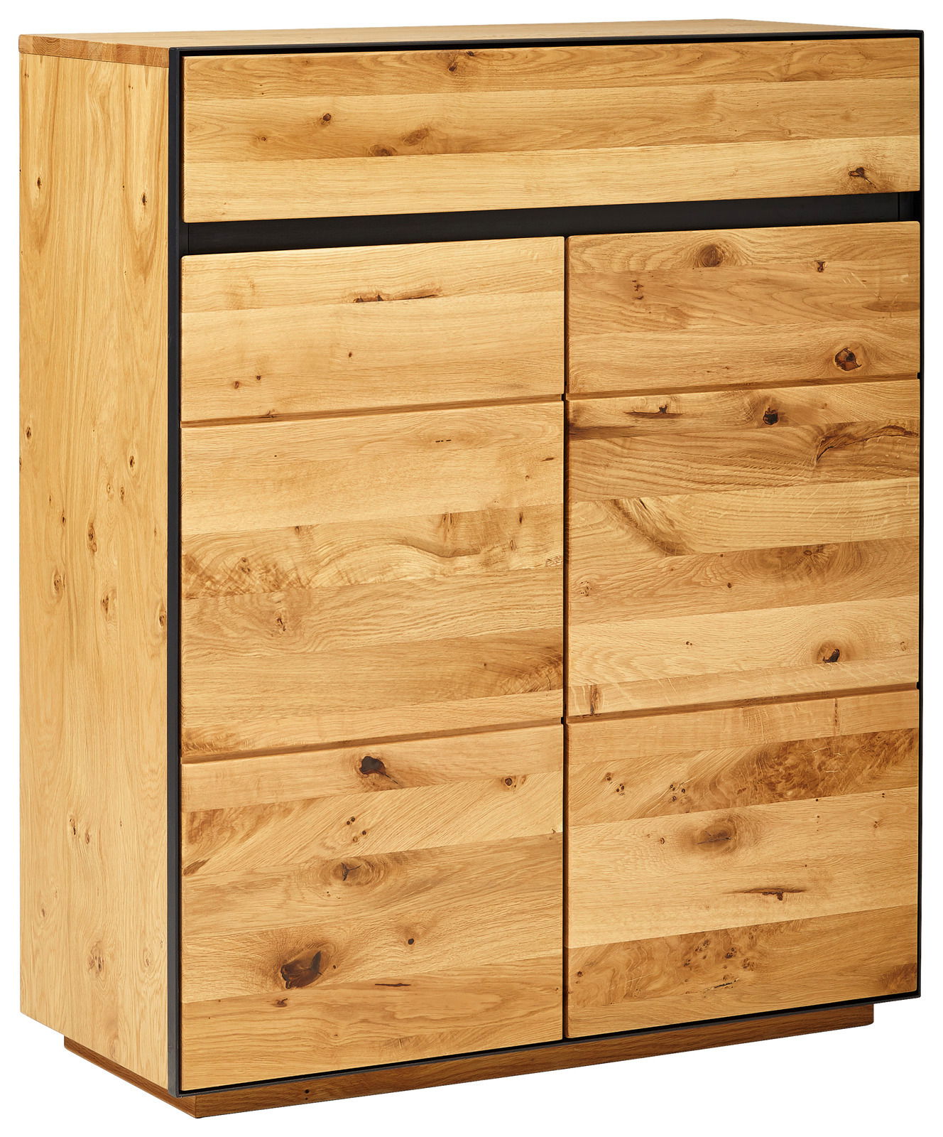 Schuhschrank aus Holz mit natürlicher Maserung, seitliche Perspektive