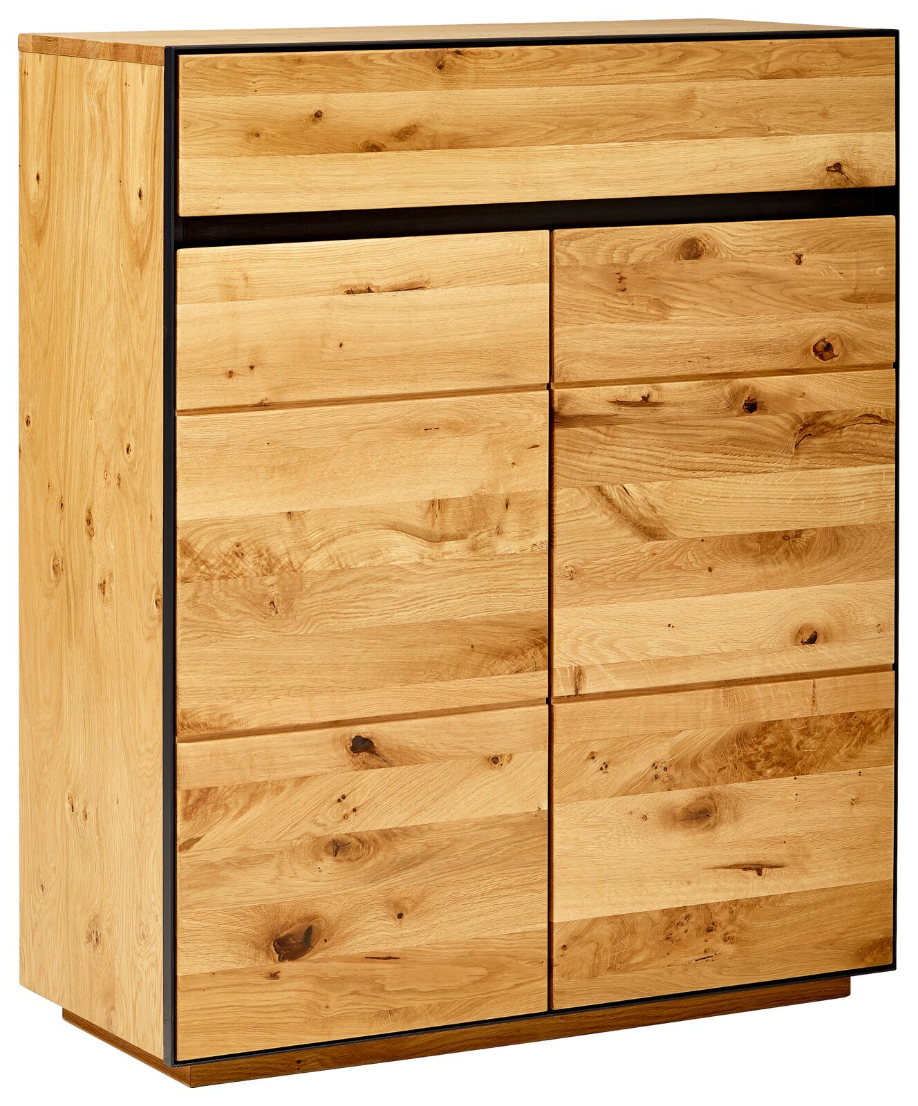 Schuhschrank aus Holz mit natürlicher Maserung, seitliche Perspektive