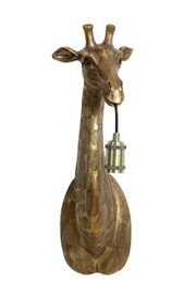 Wandleuchte in Form eines Giraffenkopfes mit einer Fassung im Maul, seitliche Perspektive