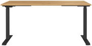 Elektrisch höhenverstellbarer Schreibtisch mit Holzplatte und schwarzem Gestell, Frontalansicht