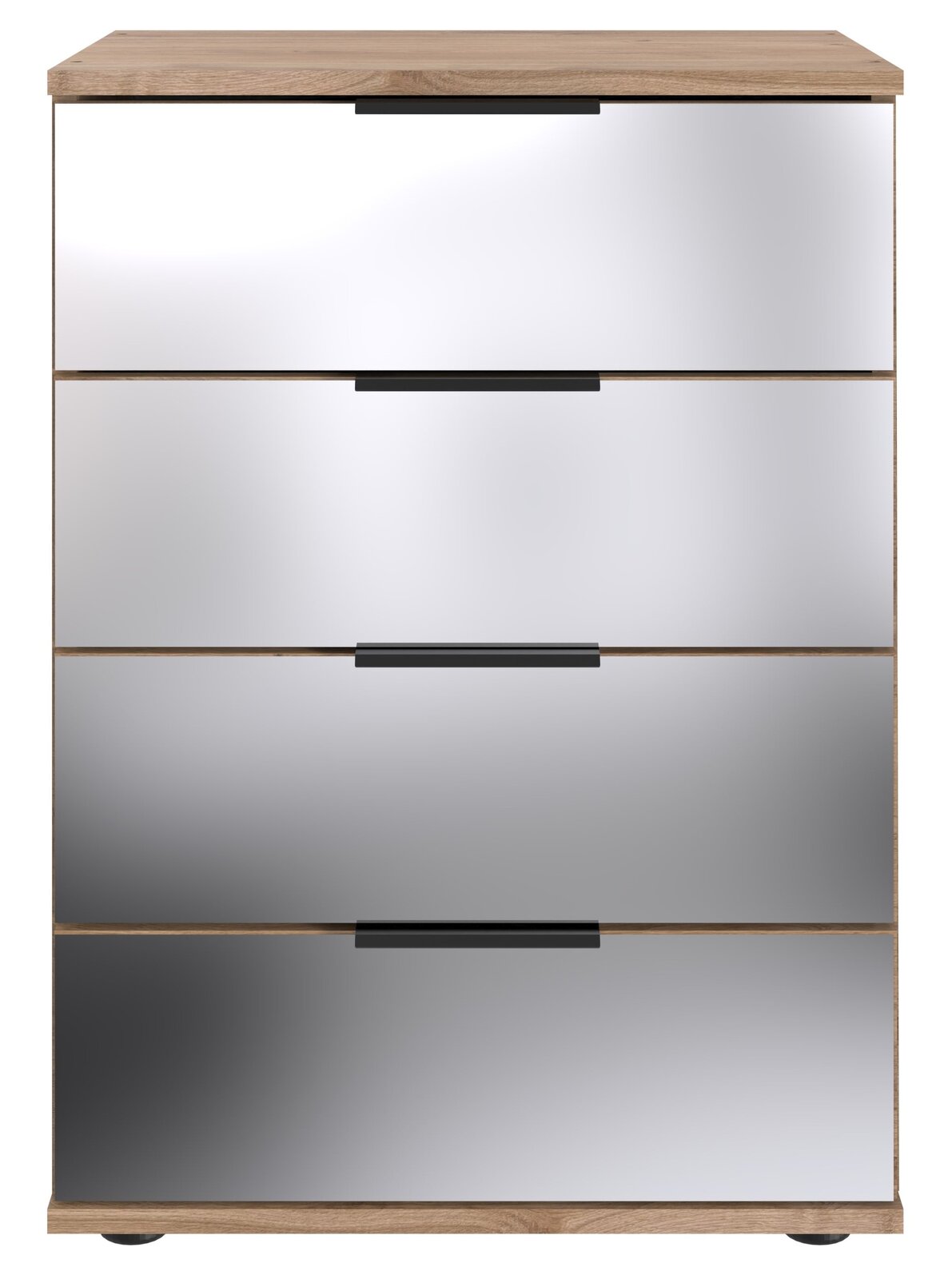 Z2 Nachtkommode SAIGON Moderne Nachtkommode mit vier Schubladen in Holzoptik und spiegelnder Front, Frontalansicht
