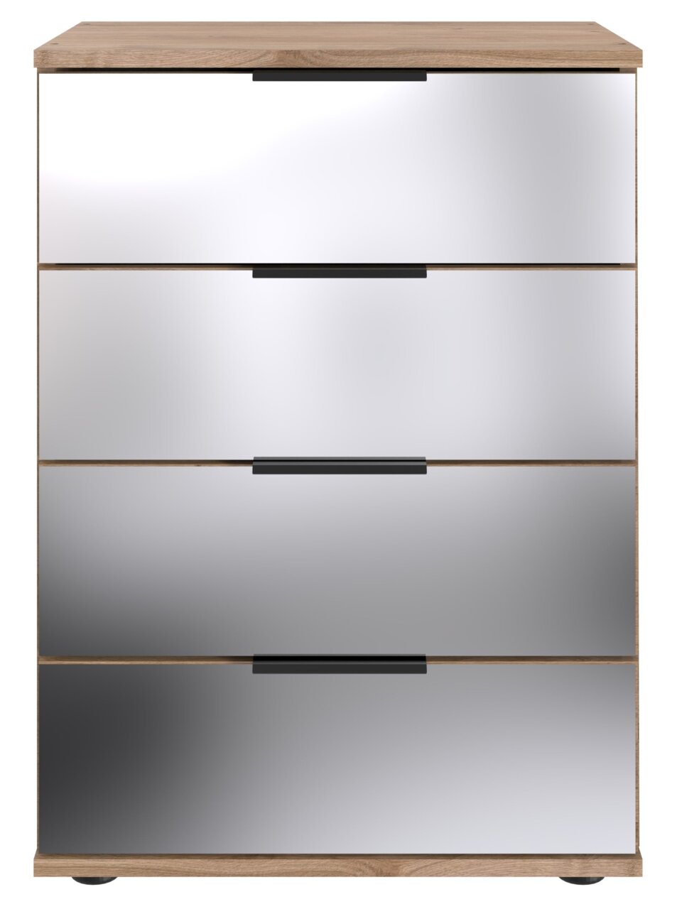 Z2 Nachtkommode SAIGON Moderne Nachtkommode mit vier Schubladen in Holzoptik und spiegelnder Front, Frontalansicht