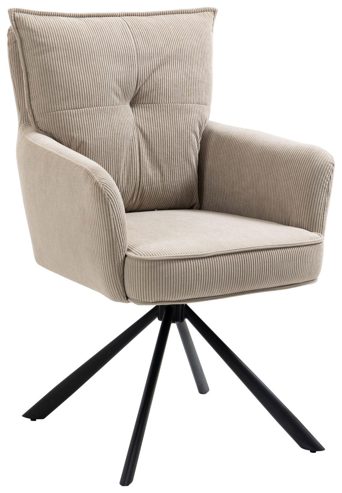 Landscape Sessel POINT Beiger Sessel mit geripptem Stoffbezug und schwarzem Metallgestell, seitliche Perspektive